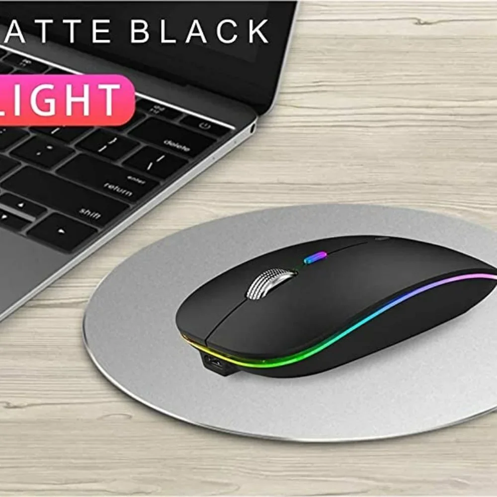 LED Wireless Mouse, Slim Rechargeable Wireless Silent Mouse, Matte Black